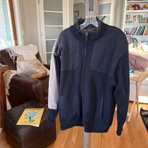 Orvis knit bomber jacket.  Plumb color with pretty lining